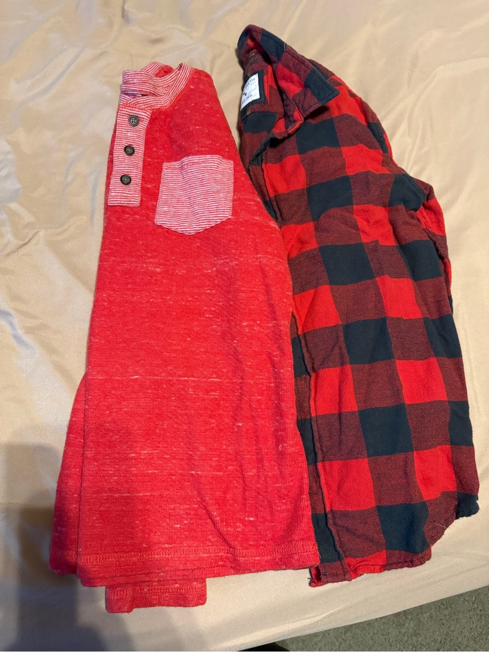 Cat & Jack Red Henley with Striped Pocket & Red Black Plaid Button-Down